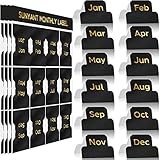 48 Stücke Selbstklebende Registerkarte Designer Zubehör Monatliche Etiketten Planer Aufkleber Dekorative Monatliche Reiter für Büro Studienplaner Organisationen (Schwarz)