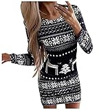 SoLu DAY8 Damen Minikleid Langarm Slim Fit Pulloverkleid Rundhals Weihnachtskleid Weihnachtspullover Strickkleid Langer Pullover Partyk
