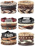 Milacolato 26 Stücke Woven Geflochtenes Leder Armband für Männer Frauen Hanf Cords Holz Perlen Manschette Armbänder Einstellb