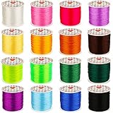 16 Rollen 50 Yards Kunststoff Schnürung Schnur Kit，jeder Rolle beträgt etwa 0.8 mm X 45m，Perlenstickerei Schnur Faden Schmuck Herstellung Kunststoff Elastische Schnur für DIY Perlschnur, 16 Farb