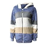 MJGkhiy Plüschmantel Damen Bequeme Teddy-Fleece Plüsch Sweatjacke Decke Dicker Softshelljacke Langen Ärmeln Jacke Retro Streifen Große Größe Wintermantel Winterparka Angenehm W