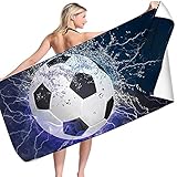 PEIHUODAN Strandtuch Kinder Jungen Teenager Herren 3D Motiv Groß XL XXL Microfaser Strandtücher Bunt Fußball Sport Muster Handtuch Badetuch Stranddecke Surfen Spa Kuscheldecke (Blau Weiß,70X150 cm)