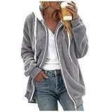 Bluelucon Damen Teddy Fleecepullover Leicht Oversize Plüschpulli Hoodie Coat Reißverschluss Einfarbig Plüschjacke Teddy Mantel Warm Kapuzenjacke Mit Taschen Fellmantel Wintermantel Parka T