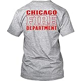 Chicago Fire Dept. - T-Shirt in grau mit Logo und Schriftzug in rot (S, Grau)