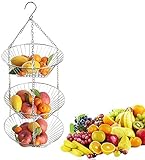 Obstkorb zum Aufhängen -Obstkorb hängend - Obst Hängekorb mit längerer Kette [110cm] -Hängeständer Obstkorb Küchenkorb Obst Hängekorb 3 Etagenkörbe zur Obst Aufbewahrung,Hängekorb Kü