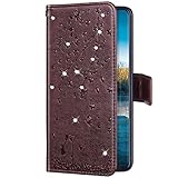 Uposao Kompatibel mit Samsung Galaxy J5 2017 Hülle Leder Schutzhülle Glitzer Bling Strass Diamant Kirschblüte Blumen Flip Wallet Case Brieftasche Handyhülle Lederhülle Klapphülle,