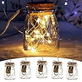 Mason Jar LED Lichterketten,Lichterkette im Glas,5 Stück Einmachglas Lichter,Flaschenlichterkette Korken,Lichterkette mit Timer,Mason Jar Licht für Kinderzimmer/Weihnachten/Hochzeit Innen Vintage Dek