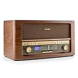 auna Belle Epoque 1906 - Stereoanlage, Retroanlage, Radio-Tuner, UKW, LCD-Display, CD-Player, MP3-fähig, USB, Digitalisierungsfunktion, Fernbedienung, Holz Gehäuse, b