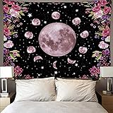 Psychedelischer Mond Sternenhimmel Wandteppich Pflanze Wildblume Wandhalterung Böhmischer Wandteppich Bunte Decke A6 180x200