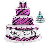 DIWULI, gigantischer XXL Torten-Ballon Happy Birthday, Kuchen Folien-Luftballon, Geburtstagsballon lustig, Pinker Folien-Ballon, Geburtstag, Mädchen Kindergeburtstag, Party, Dekoration, Geschenk-Dek