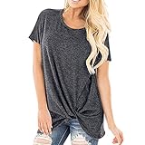 Damen T Shirt Basic Oberteile Sommer Damen Kurzarm Rundhals Lässige Lose Asymmetrisch Geknoteter Saum T-Shirt Einfarbig Bluse Top XXL