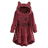 Sisifa Hoodie Jacke Damen, Fleece Hoodie für Frauen Pullover Sweater Grafiken Katzenohr Niedliches Kapuzen-Sweatshirt Outwear Langarm Tops T