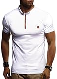 Leif Nelson Herren Sommer T-Shirt Polo Kragen Slim Fit Baumwolle-Anteil Basic schwarzes Männer Poloshirts Longsleeve-Sweatshirt Kurzarm Weißes Kurzarmshirts lang LN1295 Weiß Larg