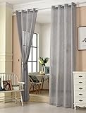 WOLTU VH5862dgr-2, 2er Set Gardinen transparent mit Ösen Leinen Optik, Doppelpack Ösenschal Vorhang Stores lichtdurchlässig Fensterschal für Wohnzimmer Kinderzimmer Schlafzimmer, 140x225 cm G