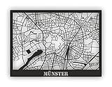 Mr. Ladele Stadtplan Münster selbstklebend Acryl schwarz weiß Stadtkarte Straßenkarte Straßennetz Wandbild Stadt Dorf Münsterland Geschenk Geschenkidee Home (Schwarz, 30cm x 20cm)