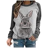 YANGQI Damen Schneeflocke Kaninchen Eltern-Kind Fuchs 3D Retro Tierdruck Winter Langarm Raglanärmel Rundhals Klassisches Pullover Sweatshirt Sweatshirt Damen Oversized Vintage B