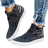 Bolshevism Damen Women Mid Top Canvas Slip On Schuhe Damen Cowgirl Farbkontrast Schnürsenkel Flache Segeltuchschuhe S