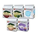 Tassimo Jacobs Café Crema / Krönung / Milka Kaffee Kapseln (5er Pack , 64 Getränke)