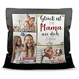 PR Print Royal Kissen selbst gestalten Satin - mit 3 Fotos Bedrucken - Glück ist eine Mama wie Dich zu haben - Geschenk Muttertag Geburtstag Weihnachten - Fotokissen satiniert inkl. Füllung, 40x40