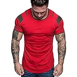 Slim Fit T-Shirt Herren T Shirt V Ausschnitt Sommer Tshirts Lässiges Patchwork Oberteil Tee Regular Fit Kurzarm Shirt Einfarbig Kurzarmshirt Oversize Longshirt Basic Sleeve Top Lang für Männer B