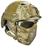 PJ Tactical Quick Helm und Faltbarer Gehörschutz Half-Face Mesh-Maske und Schutzbrille, Dschungel versteckte Camouflage Rollenspiel-CS-Sp