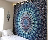 Raajsee Indisch Psychedelic Wandteppich Mandala Blau Turquoise / Elefant Boho Wandtuch Hippie/ Indien Wandbehang Queen baumwolle Tuch 82 x 92 I