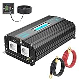 1500W Spannungswandler 12V auf 230V Reiner Sinus Wechselrichter Power Inverter mit 4,8A Dual USB Ports 2 AC-Steckdosen und Fernbedienung Bildschirm LCD für Wohnmobil GIANDEL [24 Monaten Garantie]