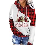 Zilosconcy Christmas Sweater Damen mit Weihnachtsbaum-Print Lang Patchwork Weihnachtspullover Weihnachtspulli Lustig Strickpullover Ugly Christmas Jumper Kapuzenpullover Christmas H