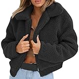 Zilosconcy Mantel Damen Kunstpelz Fleece Jacke Dickere Warm Revers Outwear Plus Samt Pulloverjacke Mode Langarmjacke Angenehm Übergangsjack