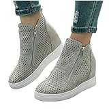 Geilisungren High Top Sneakers Damen Winter Ankle Boots Hohe Sohle Damen Stiefeletten mit Reissverschluss Damenschuhe mit Reissverschluss Sneakers Frauen Wildleder Kurzstiefel Herbst W