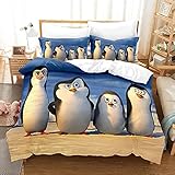 Unicey 3-Teiliges Bettwäsche-Set, Niedlich Cartoon Tier Pinguin 240X200 cm Microfiber King Size Duvet Cover Set 3 Piece 1 Duvet Cover + 2 Pillowcases Princess Room Boy Kids Room Bedroom Hotel Room D