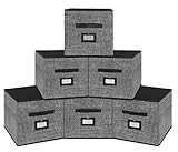 homyfort 6er Set Faltbare aufbewahrungsboxen stoffbox faltbox 30 x 30 x 30 cm, mit Ledergriffe Und Etikettenhalter, schwarz Leinen, 7XAB06PL