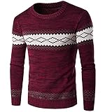 Yikesnt Herren Pullover Strickpullover Slim Pullover Colorblock Revers Gestreift Langarm Top Mode Bequem Lässig Schön, rot, Larg