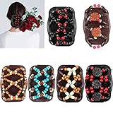 6 Stück Haarkamm Elastisch mit Perlen, Retro Magischer Haarkamm, Elastische Haarkamm, Doppel Haarklammer, Dehnbare Haarspange für DIY Damen- und M