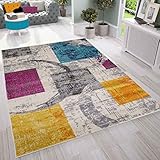 VIMODA Wohnzimmer Kurzflor Patchwork Muster Skandi Boho Modern Style, Maße:120x170