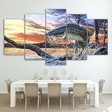 Kunst Bild Wohnkultur Moderne HD Druckgrafik Poster 5 Springender Bass Angeln Rahmenlose Leinwand Gemälde A88 M