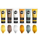 Gifort Metallic Acrylfarben Set, 6 Farben/150 ML Acrylfarben Metallic mit 3 Pinseln für Leinwand Holz Stein Papier Stoff, Geeignet für Künstler & Anfäng