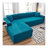 Daesar Couchbezug Eckcouch 190-230, Überwürfe Sofabezug L Form 2er Set Polyester Modern Blau Grün Sofaüberwürfe Wasserdicht 3 S