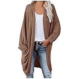 KAMEIMEI Damen Kimono Lange Ärmel Vorne offener Grobstrick mit Zopfmuster Strickjacke Mantel Regenjacke Regenmantel Damen W