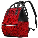 Xingruyun Wickelrucksack Rote Rosen-Blume Wickeltasche Wasserdicht Babytasche Multifunktional Rucksack Reisetasche Für Mama Und Papa 27x20x36.5