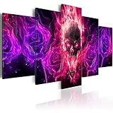 murando - Bilder Totenkopf 200x100 cm Vlies Leinwandbild 5 TLG Kunstdruck modern Wandbilder XXL Wanddekoration Design Wand Bild - Blumen Rose Rauch Flamme Feuer Abstrakt a-A-0108-b-p