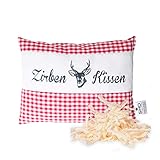 SHD Zirbenkissen Dekokissen mit Zirbenholz Alpen 100% Baumwolle, Decorative, natürlich duftend, Hirschprint Vichy rot, kariert Geschenk Frauen (Rot kariert, 19 x 26 cm)