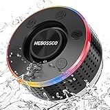 Bluetooth Lautsprecher, Dusche Lautsprecher mit Saugnapf, IPX7 Wasserschutz Tragbarer Bluetooth 5.0 Musikbox mit Farbwechsel LED-Lichter, 360° Stereo Sound Bluetooth Box, Freisprechfunktion, FM R