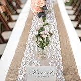 78Henstridge Tischläufer Jute mit Spitze, Juteband Tischband Natur Hochzeit Deko Vintage Tischdeko Hochzeitsdeko Rustikal 30 cm breit 275 cm Rolle (1 Stücke)