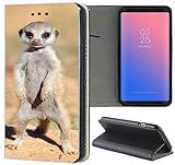 Samsung Galaxy S5 / S5 Neo Hülle Premium Smart Einseitig Flipcover Hülle Samsung S5 Neo Flip Case Handyhülle Samsung S5 Motiv (1431 Erdmännchen Wüste Tier Animal)
