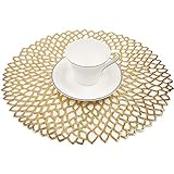 Famibay Runde Platzsets abwaschbar Vinyl Tischsets 6er Set Gold Kunststoff Platzdeckchen(Gold)