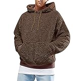 Plüsch Sweatshirt für Männer mit Langen Ärmeln Lässiger Einfarbiger Hoodie Fleece Sweatshirt Plüsch Jacke Warme Pulloverjacke mit Taschen S-3X