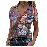 YAOBF T Shirt Damen Sommer Kurzarm Lose Bluse Casual Tunika Tops Blusen Sommer Sommer ReißVerschluss Blusen Damenhemd Kurzarm (Wine 11,XL)