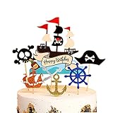 MiaLover 7 Stück Pirate Tortenstecker Piraten Kuchendeckel Happy Birthday Cake Toppers Set Piraten Kuchen Topper Cupcake für Kinder Mädchen Junge Halloween Party Muffin Dek