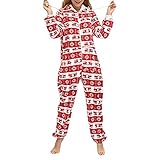 Damen Winter Flanell PJ Set Frauen Weihnachten Einteiler Onsies Nachtwäsche Pyjama Kapuze Overall Strampler Nachtwäsche, Rotes Hirsch, 42